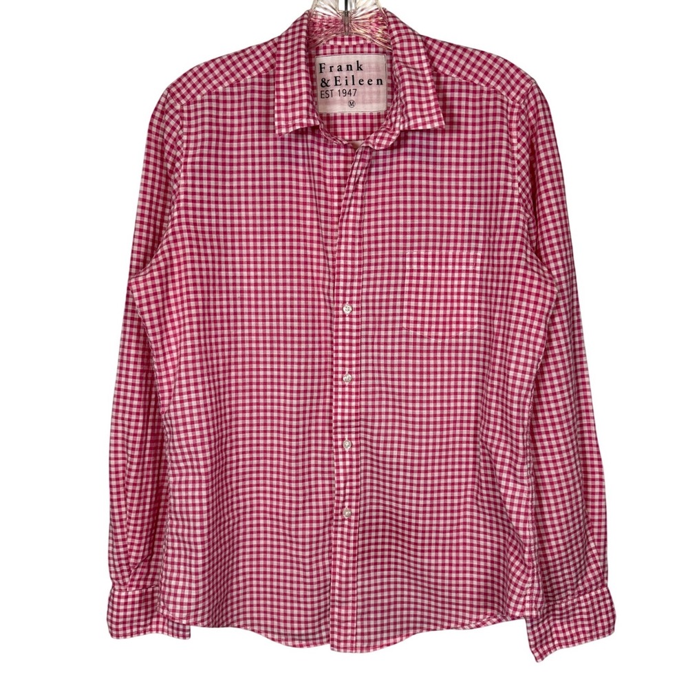 Frank & Eileen Barry Relaxed Button Up Pink White Gingham Button 100% Cotton, M